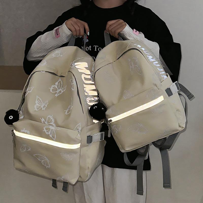 Schoolbag1011 New Student School Bag Female Junior High School Student Large Capacity Reflective Printed Bear Backpack College Student Bag