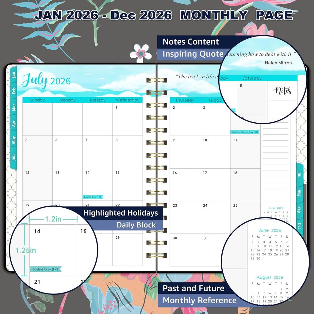 2026 Planner - Weekly & Monthly Planner 2026 with Monthly Tabs, January 2026 - December 2026, 6.3" X 8.4", Flexible Hardcover with Thick Paper,
