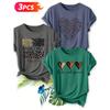 Three-piece set Elegant short-sleeved shirt for women Leopard print, zebra print“AMAZING”+ Wild love + Love and Peace Printed Round Neck Women's