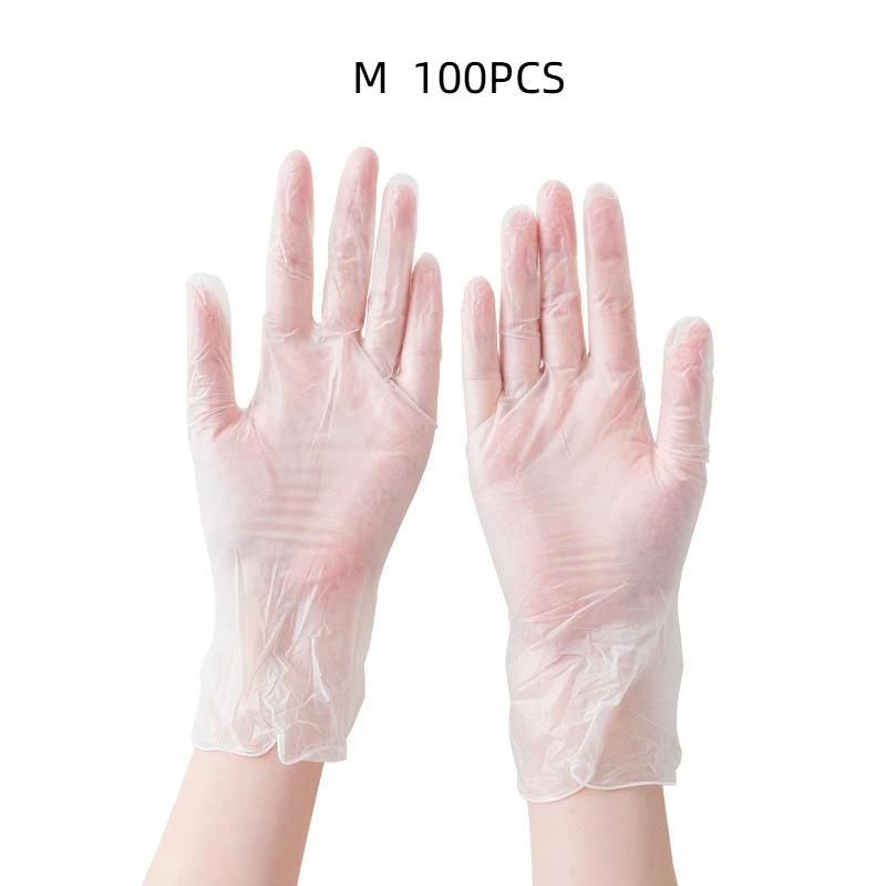 100 Pieces Disposable Pvc Gloves Transparent Thickened Plastic Household Catering Baking Beauty Cleaning Gloves Living Supplies M