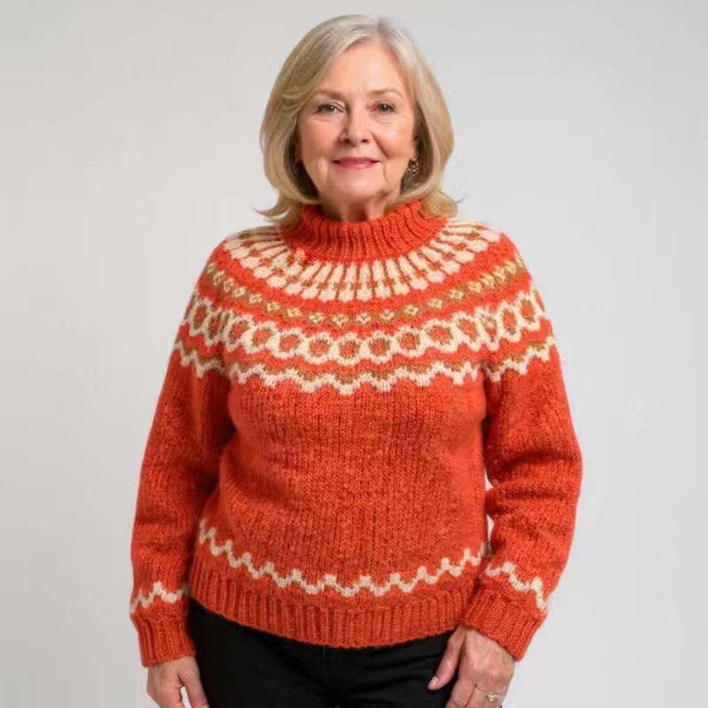 Women's High Neck Color Block Loose Knit Sweater