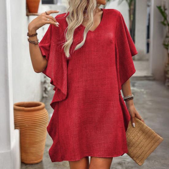 Summer Dresses for Women V Neck Ruffle Sleeve Mini Sundress Casual Loose Boho Beach Vacation Shift Dress
