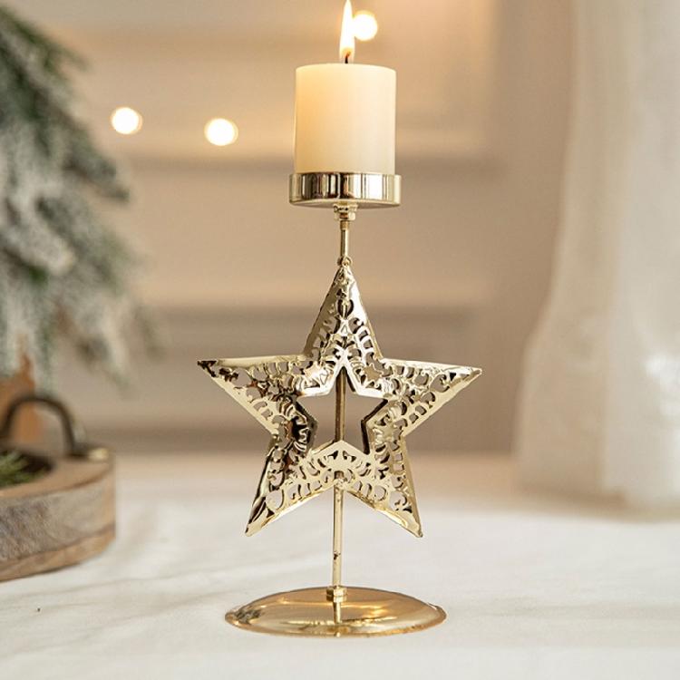 Iron Candle Holder Christmas Flower Star Snowflake Designs Vintage Metal Tealight Candle Stand Candlestick Table Decors