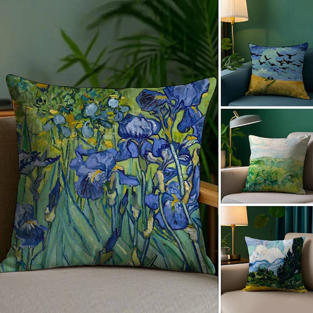 Van Gogh Oil Painting Pillow Case Sofa Living Room Bedroom Double-sided Printing Square Cushion Nap Time Cushion Cover