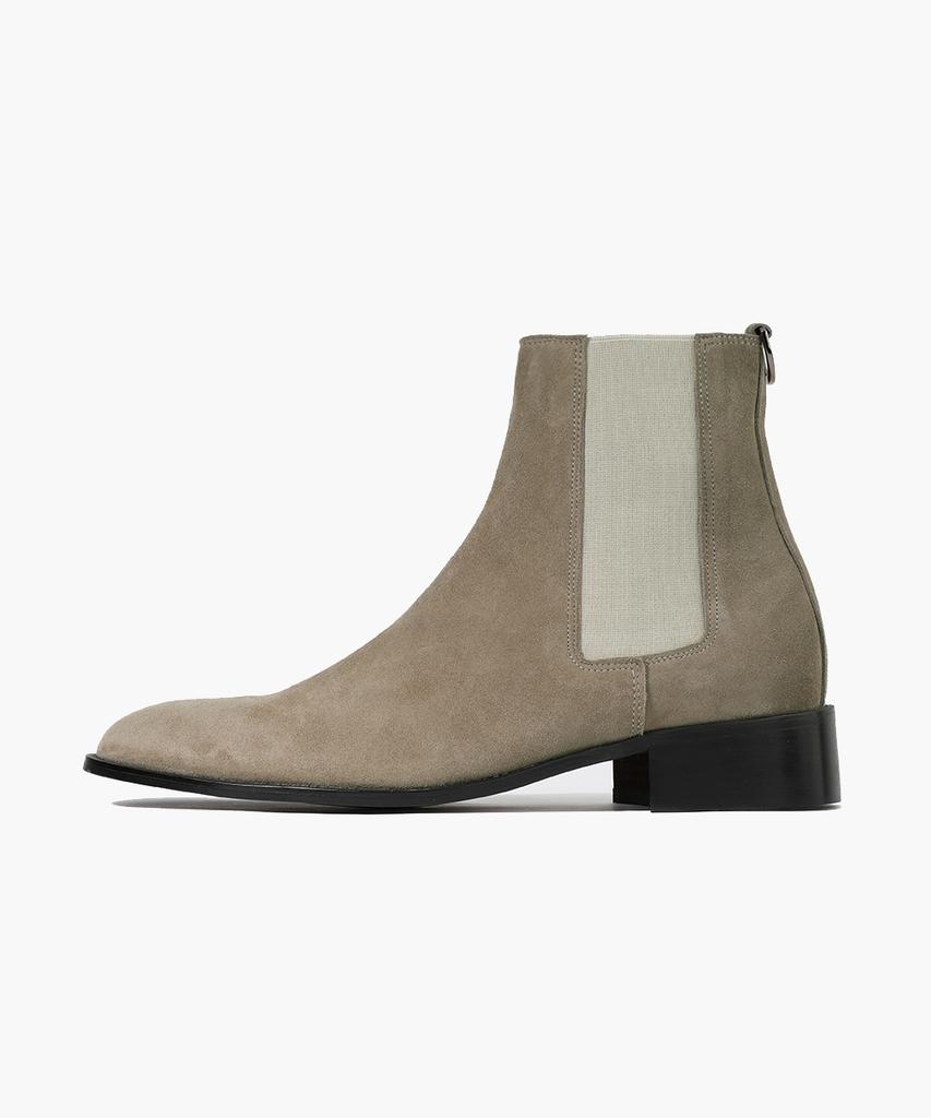 Firenze Atelier High Ankle Line Slim Toe Suede Chelsea Boots 3342-Qs [Ash Beige]