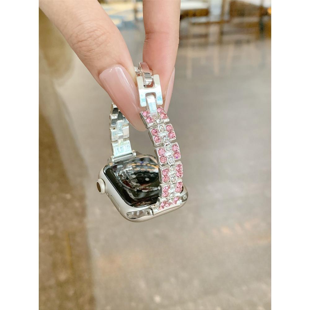 Stop Kwadratowy Kryształ Cukru Diamentowy Błyszczący Bransoletka Pasek do Zegarka dla Apple Watch Kobiety 40/41/38/42/44/45/46/49mm dla iWatch S11/10/9/8/7/6