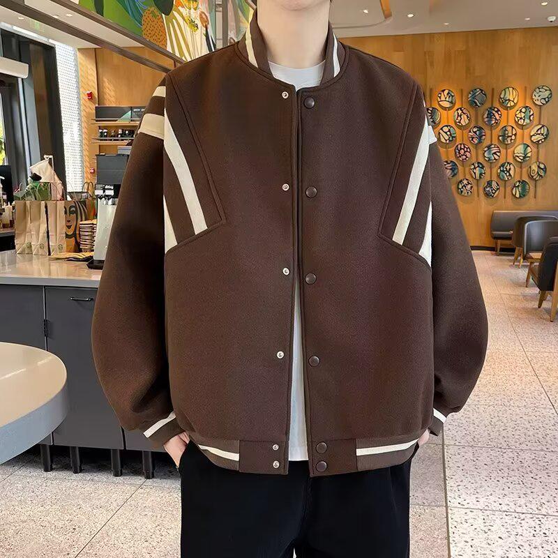 Men s American Vintage Patchwork Bomber Jacket - Trendy High Street Loose Casual Baseball Style L