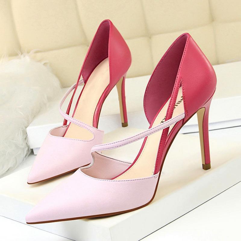 Summer Women 9.5cm High Heels Nightclub Stripper Heels Sexy Patchwork Sandals Party Ankle Strap Heeled Shoes Chaussures Femme