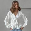 French white jacquard pure cotton ruffle V-neck shirt 1116 European and American summer fashion new wholesale top women