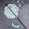 Chinese Ancient Style Black Bamboo Waist Fan Han Dynasty Circular Fan Chinese Style Long Handle Tassel Curling Folding Fan Classical Portable Wrist