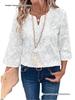 Spring & Autumn Casual Embroidered Lace V-neck Women's Top