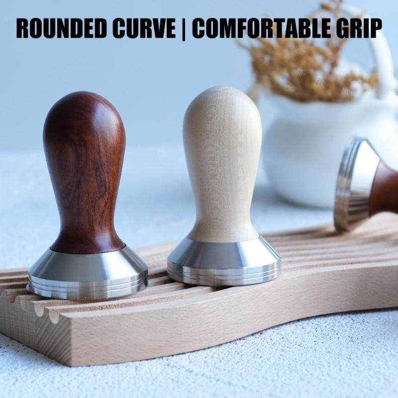 Hochwertiger Edelstahl-Espressokaffee-Tamper mit Holzgriff für ergonomischen Komfort, gleichmäßigen Druck und einfache Reinigung