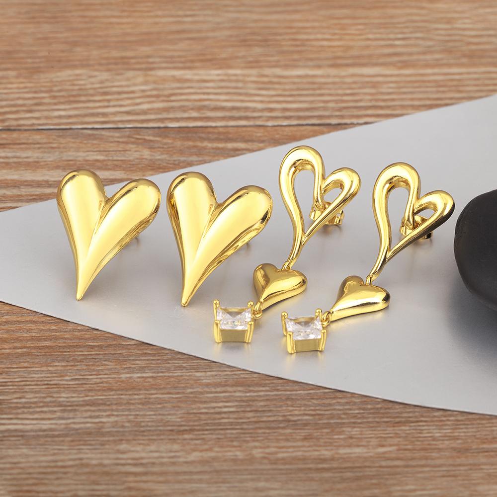 Nidin New Trendy Heart Shape Hollow Design Fine Stud/Drop Earrings For Women Girl Sparkling Zircon Ear Jewelry Accessories Gifts