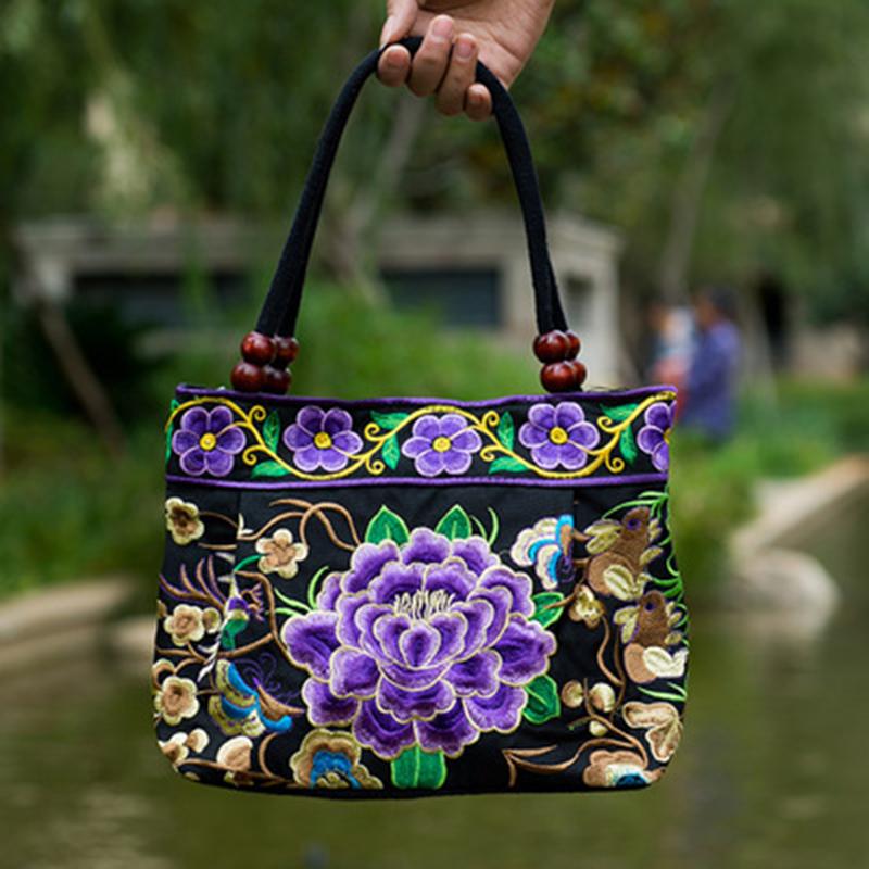 Fashion Embroidery Women Small Handbags National Floral Embroidered Lady Top-handle Bags Single-layer Beading Falp Carrier