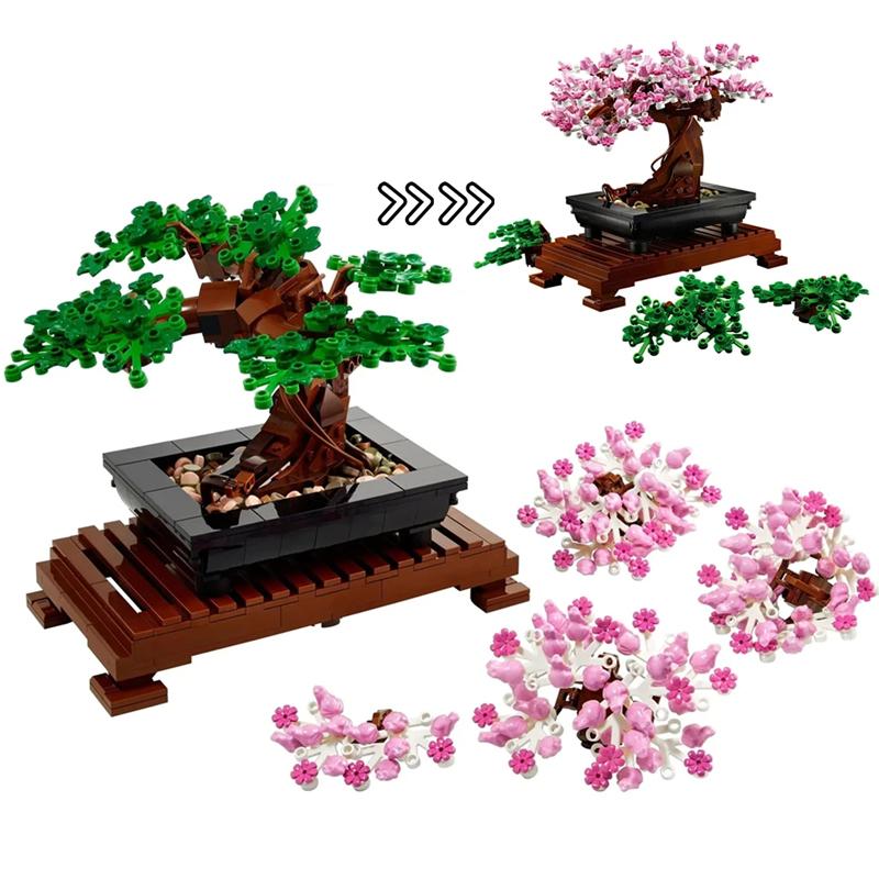 Creative Fit Bonsai Tree Flower Bouquet Building Blocks Model Diy Decor Immortal Plant Potted Bricks Toys for Kids Gifts