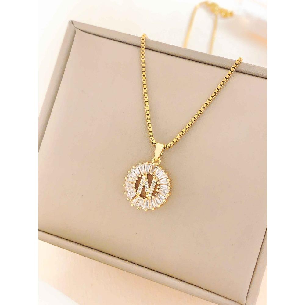 Necklace Does Not Fade, Women's Summer Square Circle Letter Necklace, Titanium Steel Necklace, Versatile High-end Clavicle Chain