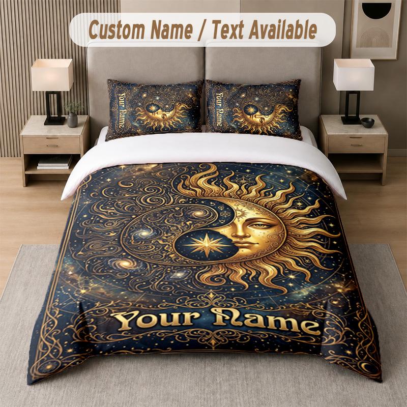 Space Cosmic Theme Custom Text Or Name 3Pcs Bedding Set 1 Flat Sheet & 2 Pillowcases Personalized Home Bedding