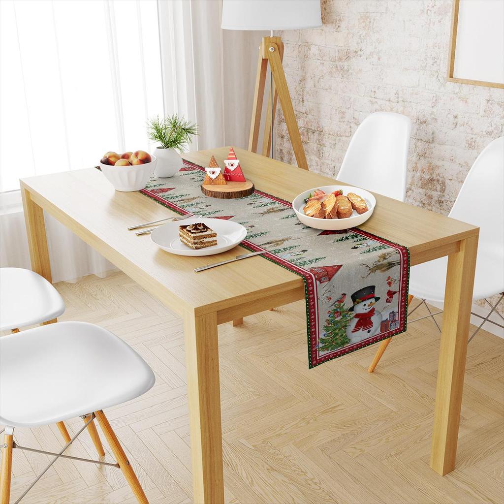 Cross-Border Christmas Linen-Textured Table Runner - Long Rectangular Holiday Dining Decoration