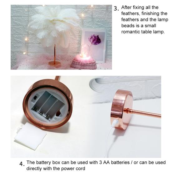 Bedside Table LED Lamp Feather Copper Wire Remote Control Living Room Desk Light