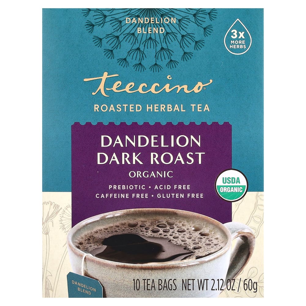 Teeccino Roasted Herbal Tea Dandelion Dark Roast Caffeine-Free 10 Tea Bags 60g (2.12 oz)
