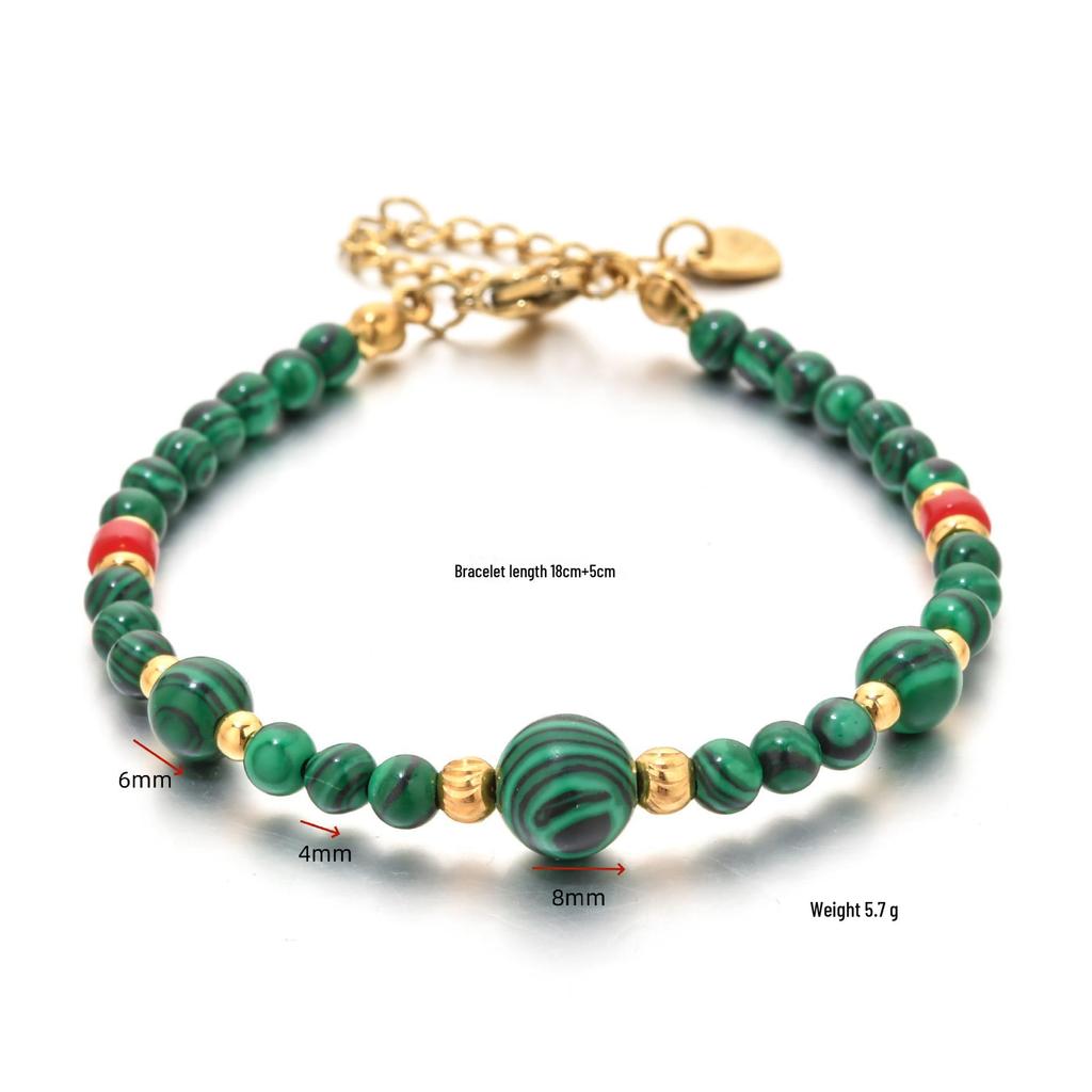 European Retro Malachite Pendant Necklace & Bracelet Set - Elegant Stainless Steel, High-End Luxury Clavicle Chain for Women