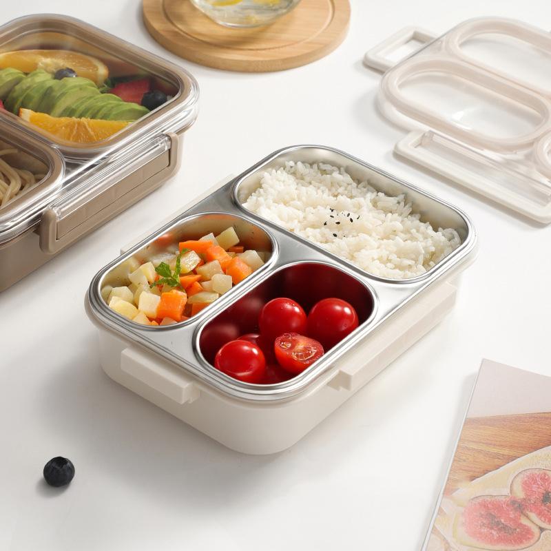 Leak-Proof 304 Stainless Steel Lunch Box 1000Ml Microwaveable Oven Safe Lunch Bento Box Sealed Compartmentalized Lunch Box