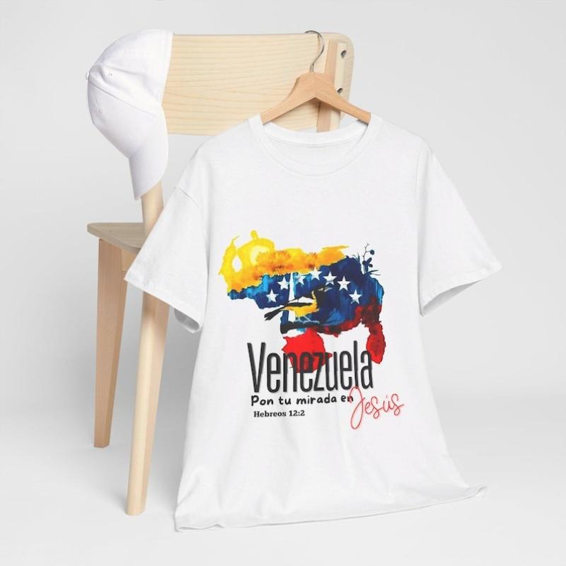 

Christian Unisex Tshirt God Venezuela for Christ Trending Crewneck Shirt Flag Jesus Rey Printed Tshirt Tops Shortsleev S