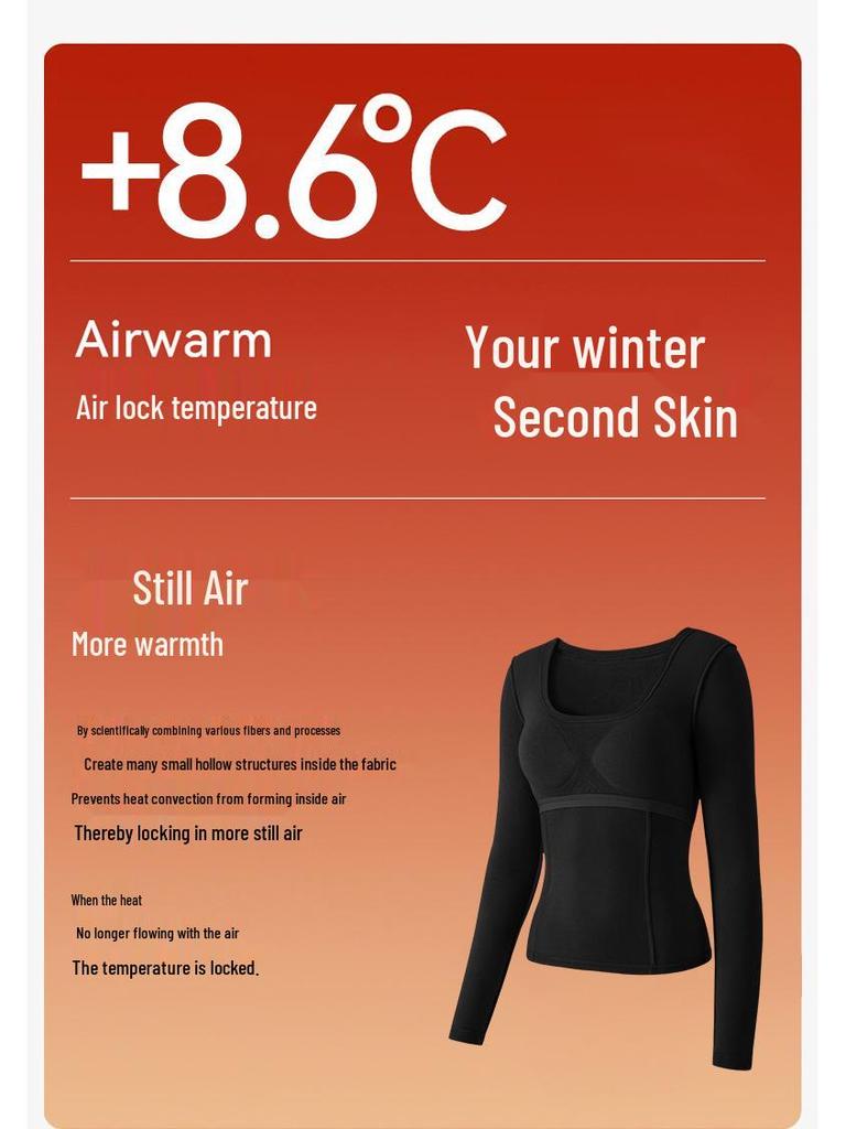 10A Antibacterial Women's Warm Velvet Long-Sleeve Top with Chest Pads, Self-Heating for Autumn/Winter