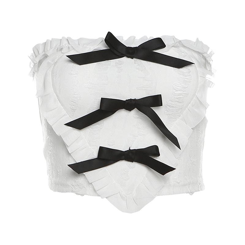 European and American style spring new women's clothing chic sexy slim bow tight love ruffle edge small vest