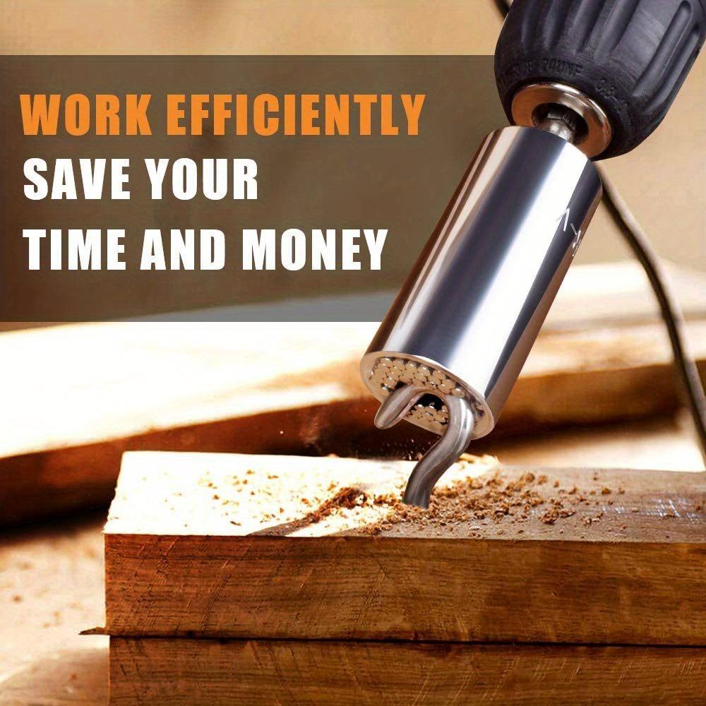 Metric 7-19mm Socket 3/8" Hex Shank Post 1/4"-3/4" Silver Ratchet Socket Universal Socket Tool with Electric Drill Adapter (Silver Socket + Post)