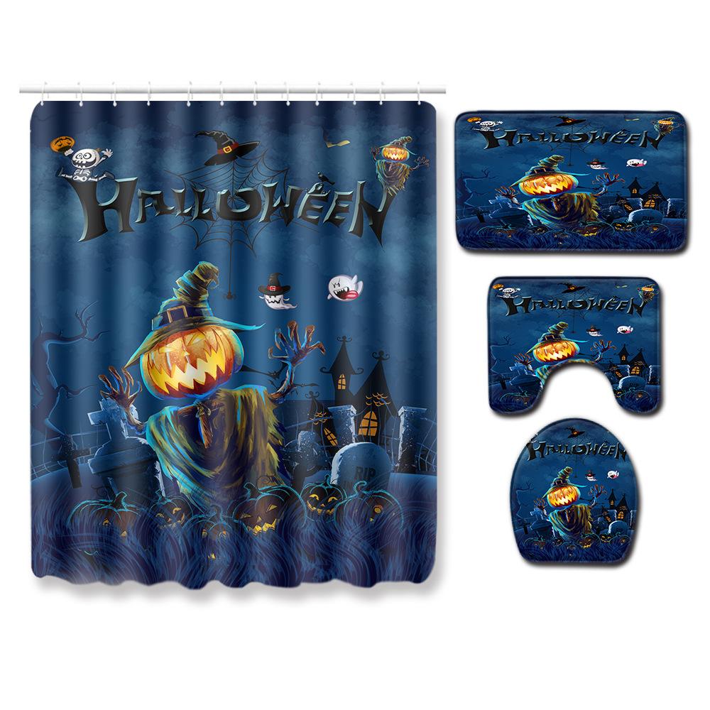 Halloween Shower Curtain Floor Mat Combination Four-Piece Household Door Mat Bedroom Non-Slip Carpet