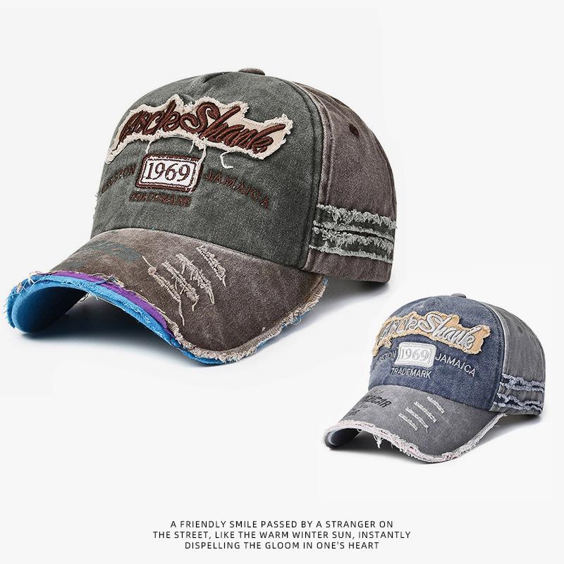 Retro hard peaked hat, big headband, big brim, hip-hop street photography, trendy sun hat, men's and women's embroidered letters, big brim