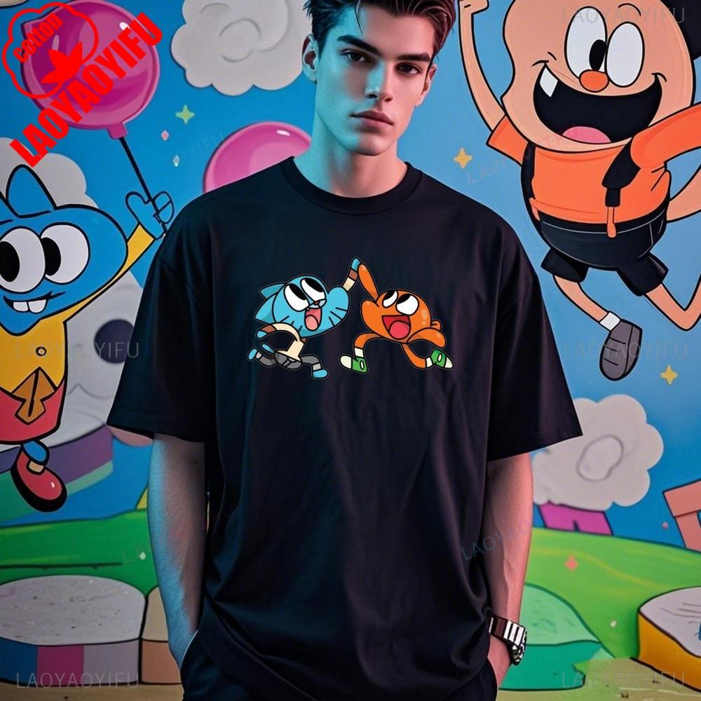 Die erstaunliche Welt von Gumball Gumball und Darwin Bedruckte T-Shirt Tops Sommer Atmungsaktive Camisetas Retro Street Fashion Tops