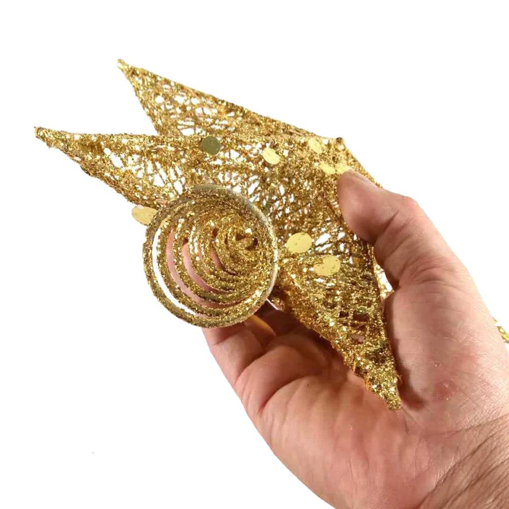 Glittered Christmas Tree Star Topper Gold Treetop Decoration Ornament for Home Festival Party 20cm