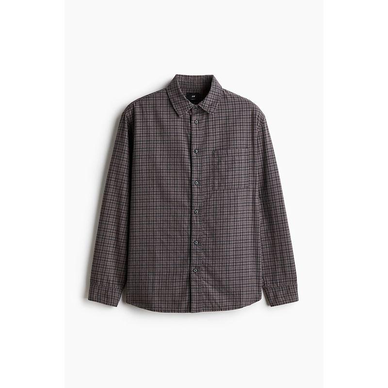 

HM Men s Shirt 2025 Autumn New Arrival Long Sleeves Loose Design Gingham Lazy Flannel Shirt 1265290