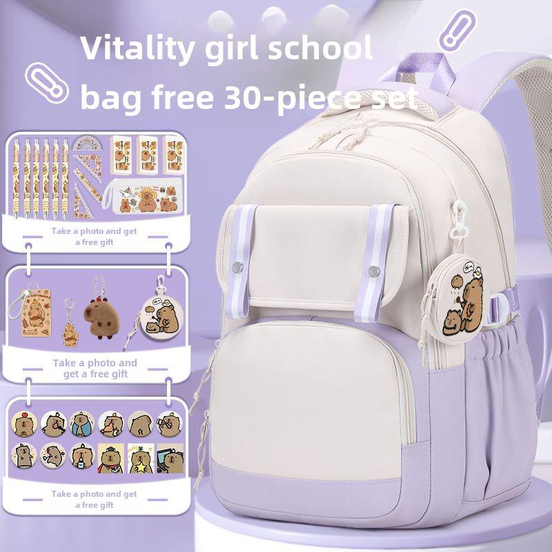2024 Capybara Girls' Backpack: Stylish, Spacious & Perfect for Grades 1-6
