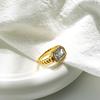Multicolour Square Zircon Crystal Stainless Steel Finger Ring for Women Gold Plated Chunky Croissant Texture Waterproof Jewelry