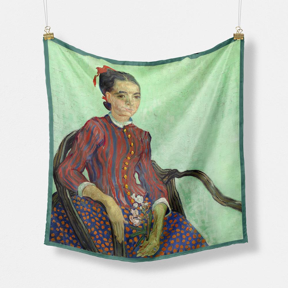 Famous Oil Painting Women Scarf Wraps Twill Silk Scarf 53cm Square Scarves Fashion Head Scarf Hijab Neckerchief Bandana New