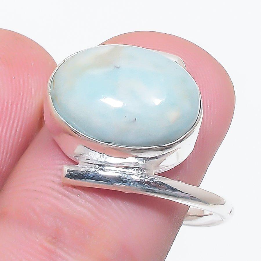 Natural Larimar Gemstone Handmade 925 Sterling Silver Jewelry Ring Size 7 f1L96
