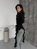 Spring/Summer 2026 Women's Slim Fit Knit T-Shirt with Irregular Ruffle Design and Long Sleeves