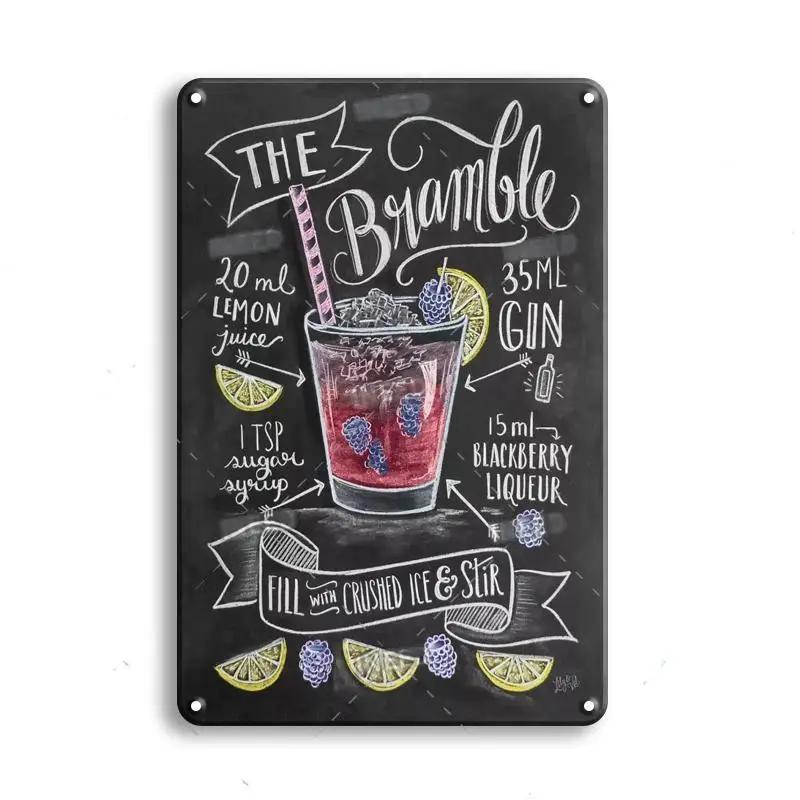 Vintage Metal Sign Decorations Gin & Tonic Cocktail Plate Charming Decorative Poster Plaque for Home Wall Decor 8 X 12 Inch