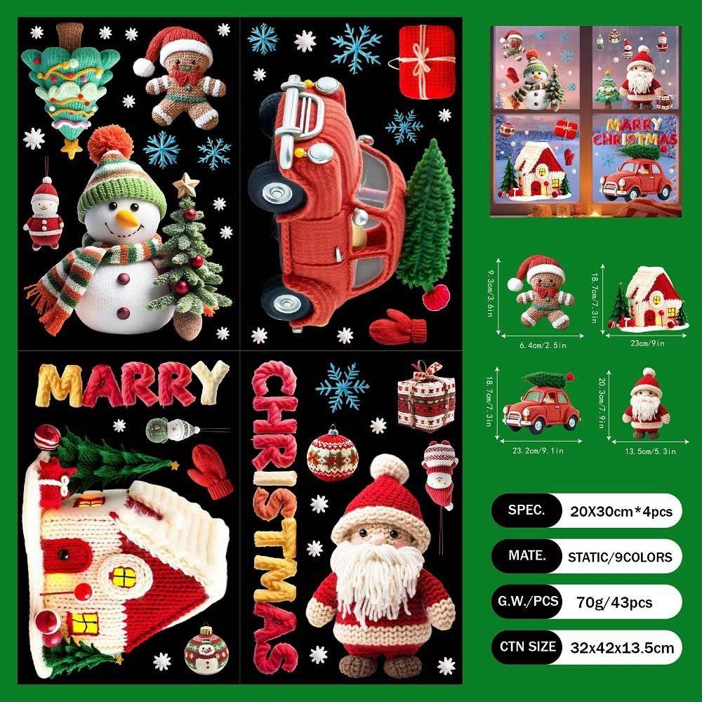 Multicolor Christmas Window Sticker Cartoon Santa Snowman Static Adhesive Decals  Gifts