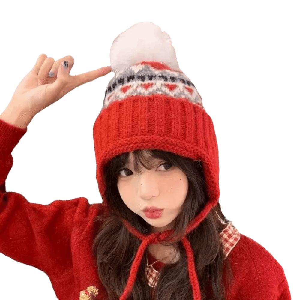 Ear Protection Knitted Cap Warm Beanie Hats Fashion Bomber Hat  for Women