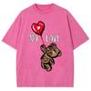 Bear Heart Print Women's T-Shirt Washed Denim Loose Plus Size Short Sleeve New Casual Trend Funny Top