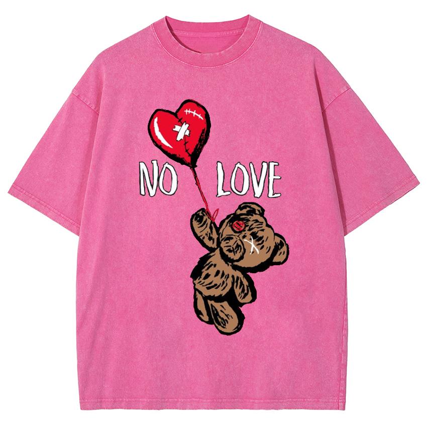 Bear Heart Print Women's T-Shirt Washed Denim Loose Plus Size Short Sleeve New Casual Trend Funny Top