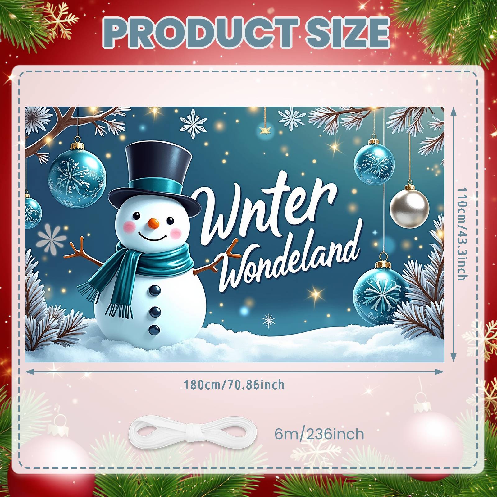 Wonderland Backdrop Winter Snowman Banner Christmas Banner Colorful Ornaments Winter Wonderland Banner For Winter Party Family