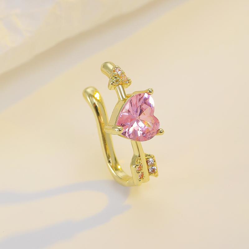 Shiny Colorful Zircon Heart-Shaped Ear Clip Earrings for Women Exquisite Sword Love Ear Cuff Earrings Non Piercing Jewelry Gifts