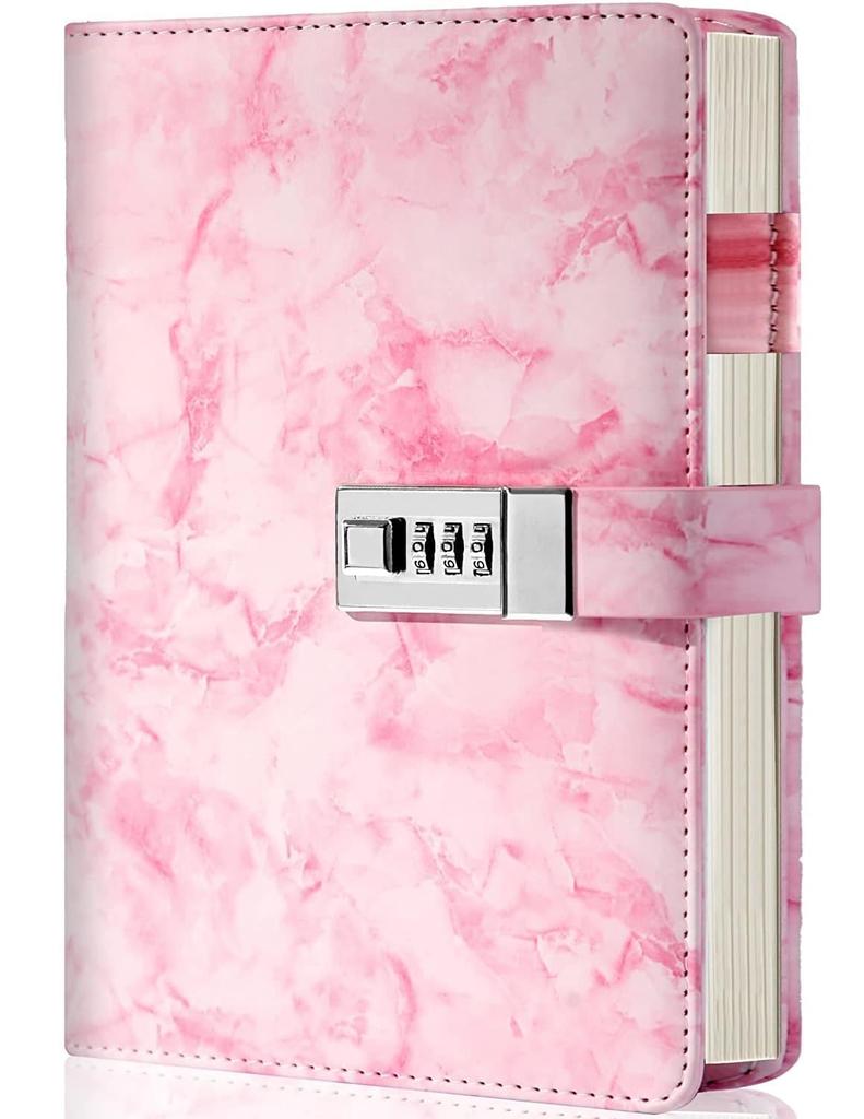 AccuPrints Marble Pattern Lock Diary Writing Notebook,A5 Fancy PU Leather Planner, Personal journals Combination Lock Se