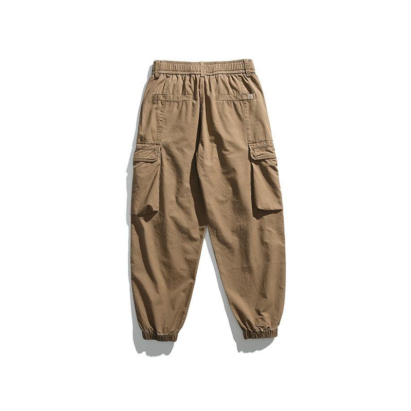 

Multi-pocket overalls men s high-end sense ruffian handsome trendy pants men s loose casual men s trousers tied feet men s clothing 4XL жёлтый