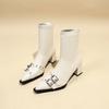 Fashion Block Heel Skinny Boots Women's Fashion Pointed Toe Rear Zip Rivet Metal Belt Buckle Non-Slip High Heel Shorthole Boots